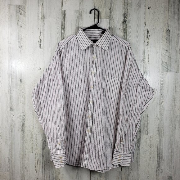 3/$15 mens bcbgmaxazria pink and white striped button down shirt size XL - Picture 1 of 9